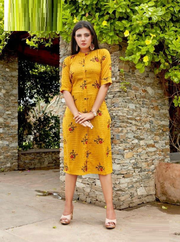 Rung Mint 3 Heavy Slub Rayon Casual Wear Designer Kurti Collection